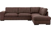Goossens Excellent Hoekbank Morceau bruin, micro leer, 3-zits, urban industrieel met ligelement rechts - thumbnail