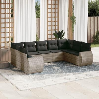 9-delige Loungeset met kussens poly rattan grijs - thumbnail