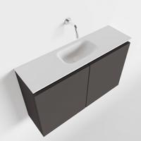 MONDIAZ TURE 80cm toiletmeubel dark grey. EDEN wastafel talc midden geen kraangat - thumbnail