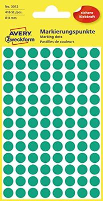 Etiket avery 3012 rond 8mm groen 416st | 10 stuks