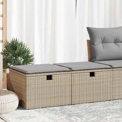 2-delige Loungeset met kussens poly rattan acacia beige