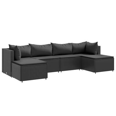 6-delige Loungeset met kussens poly rattan zwart 6-delige Loungeset met kussens poly rattan zwart
