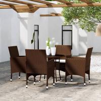 5-delige Bistroset poly rattan en gehard glas bruin - thumbnail