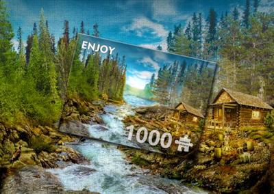 A Log Cabin by the Rapids Puzzel 1000 Stukjes