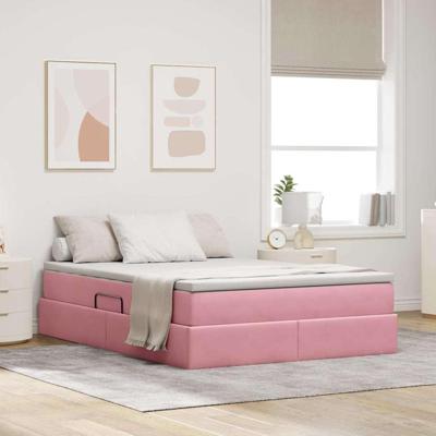 Opbergbed met matras met matras Roze 140 x 190 cm Fluweel