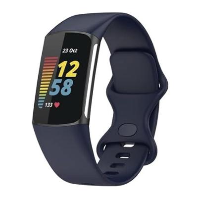 By Qubix - Compatible met Fitbit Charge 5 - Fitbit Charge 6 Sportbandje met dubbele lus - Donkerblauw - Maat: S - Compatible fitbit bandje