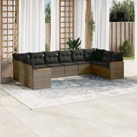 10-delige Loungeset met kussens poly rattan grijs - thumbnail