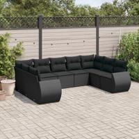 9-delige Loungeset met kussens poly rattan zwart - thumbnail