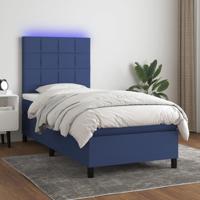 Boxspring met matras en LED stof blauw 100x200 cm - thumbnail
