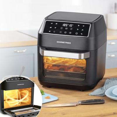 GourmetMaxx 13606 Heteluchtoven 12 l BPA-vrij, CoolTouch-behuizing, Digitale timer, Grillfunctie Zwart