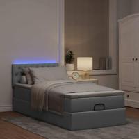 Ottoman bed met matras en LED's 100x200 cm stof lichtgrijs - thumbnail
