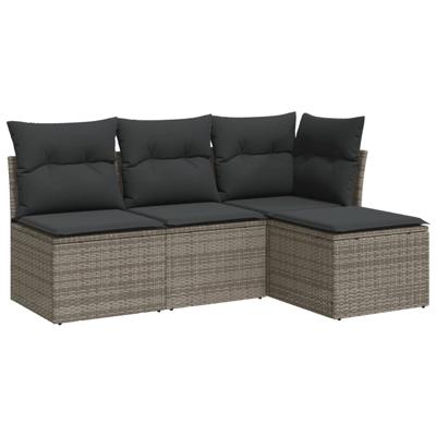 5-delige Loungeset met kussens poly rattan grijs