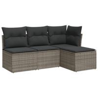5-delige Loungeset met kussens poly rattan grijs - thumbnail