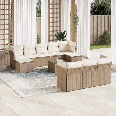 11-delige Tuinset met kussens poly rattan beige