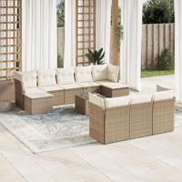 11-delige Tuinset met kussens poly rattan beige - thumbnail