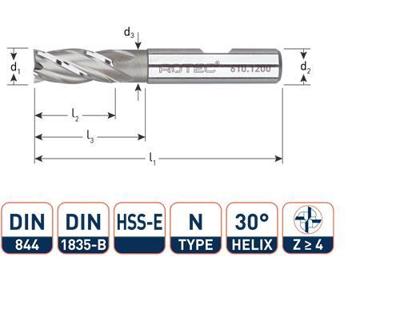 Rotec HSS-E Vingerfrees, ongecoat, ø14 - ø14x26x83xø12mm Z=4 / DIN 844-B / kort - 6101400