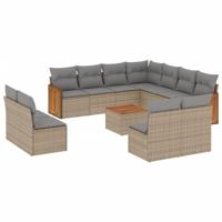 12-delige Loungeset met kussens poly rattan beige - thumbnail