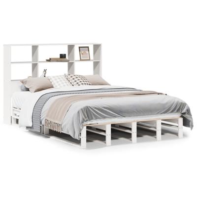 Bed met boekenkast zonder matras massief hout wit 140x200 cm - thumbnail
