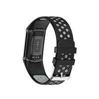 FitBit Charge 5 & 6 Sportbandje met gesp - Zwart / grijs - Tweekleurig - Maat: L - thumbnail