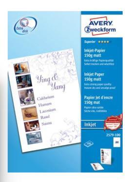 Avery-Zweckform Superior Inkjet Paper 2579-100 Inkjet printpapier DIN A4 150 g/m² 100 vellen Wit Avery-Zweckform Superior Inkjet Paper 2579-100 Inkjet printpapier DIN A4 150 g/m² 100 vellen Wit