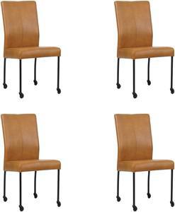 Set van 4 Cognac leren moderne eetkamerstoelen Comfort - poot rond zwart met wiel - Granada leer Sahara (cognac leer) Set van 4 Cognac leren moderne eetkamerstoelen Comfort - poot rond zwart met wiel - Granada leer Sahara (cognac leer)