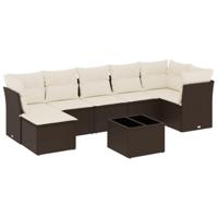 8-delige Loungeset met kussens poly rattan bruin - thumbnail