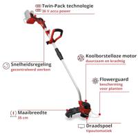 Einhell Professional GP-CT 36/35 Li BL-Solo Akku-Rasentrimmer Accu-grastrimmer Accu Instelbare trekstang, Zonder accu, Zonder lader, Met draaggordel 18 V - thumbnail