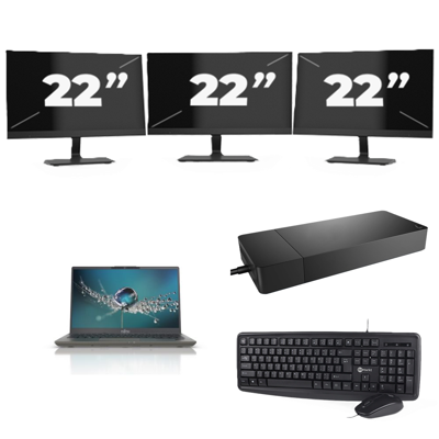 Fujitsu Lifebook U7411 - Intel Core i5-11e Generatie - 14 inch - 8GB RAM - 256GB SSD - Windows 11 Home + 3x 22 inch Monitor