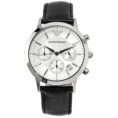 Armani horlogeband AR2436 Leder Zwart 20mm + zwart stiksel Armani horlogeband AR2436 Leder Zwart 20mm + zwart stiksel