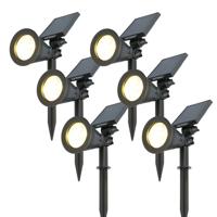 Set van 6 Bend PIR solar prikspots - Bewegingssensor en schemerschakelaar - 3000K warm wit - 2 lichtstanden - 300 lumen - 6-9 uur brandtijd - IP65 waterdicht - thumbnail