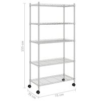 Opbergrek 5-laags met wielen 250 kg 75x35x155 cm chroomkleurig - thumbnail