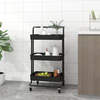 VidaXL Keukentrolley 3-laags 42x35x85 cm ijzer en abs zwart - thumbnail