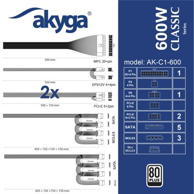 Akyga PC-netvoeding 600 W ATX