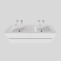 Badkamermeubel Solid Surface BWS Oslo 200x46 cm Mat Wit Wasbak Dubbel (0 kraangaten, 4 lades) - thumbnail