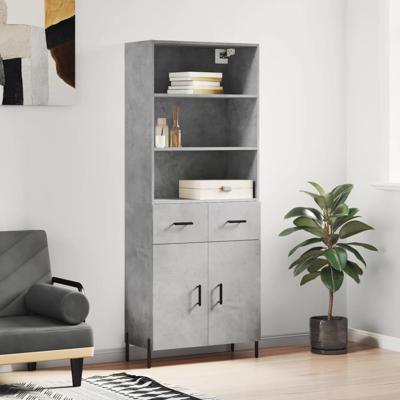 Hoge kast 69,5x34x180 cm bewerkt hout betongrijs