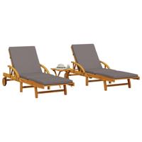 Ligbedden 2 st met tafel massief acaciahout - thumbnail