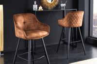 Design barkruk EUPHORIA bruin fluweel zwart metalen poten barstoel met rugleuning - 43689 - thumbnail