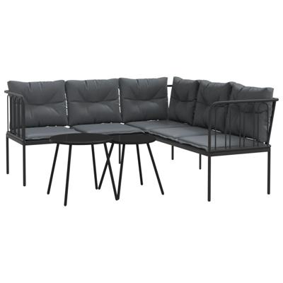 Loungeset met kussens staal en textileen zwart - thumbnail