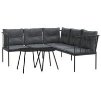 Loungeset met kussens staal en textileen zwart - thumbnail