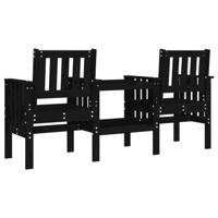 Tuinbank met tafel 2-zits massief grenenhout zwart - thumbnail