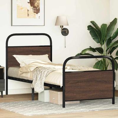 Bedframe zonder matras bewerkt hout bruin eikenkleur 107x203 cm - thumbnail