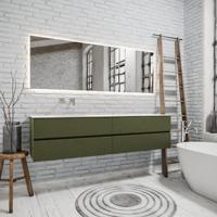 Zaro Valencia Solid Surface badmeubel 200cm mat army groen zonder kraangat spoelbak links met 4 lades - thumbnail
