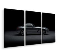Schilderij - Sportwagen met donkere achtergrond, 3 luik, premium print - thumbnail