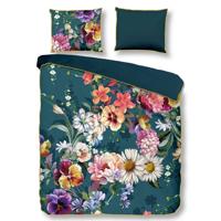 Descanso Dekbedovertrek "bloemen" - Petrol - (240x200/220 cm) - Biologisch Katoen satijn - thumbnail