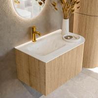 Mondiaz KURVE-DLUX 75 cm Onderkast Greeploos 1 Lade Met Deuren Oak, Wastafel Solid Surface Links Opalo 1 Kraangat Zonder Spiegel (KRVGRU75R1L1D1KL-Oak/Opa) - thumbnail