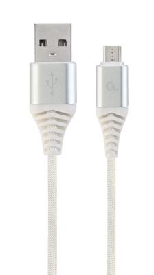 Premium micro-USB laad- & datakabel 'katoen', 1 m, zilver/wit
