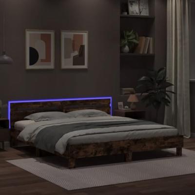 Bedframe met hoofdeinde en LED gerookt eikenkleurig 160x200 cm