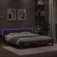 Bedframe met hoofdeinde en LED gerookt eikenkleurig 160x200 cm - thumbnail