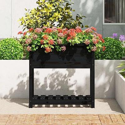 Plantenbak met schap 82,5x34,5x81 cm massief grenenhout zwart - thumbnail