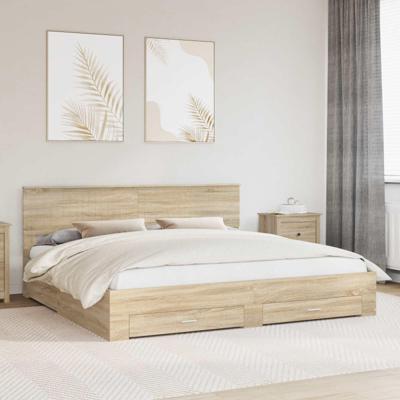 Bedframe met hoofdeinde Sonoma Eiken 200 x 200 cm Bewerkt hout